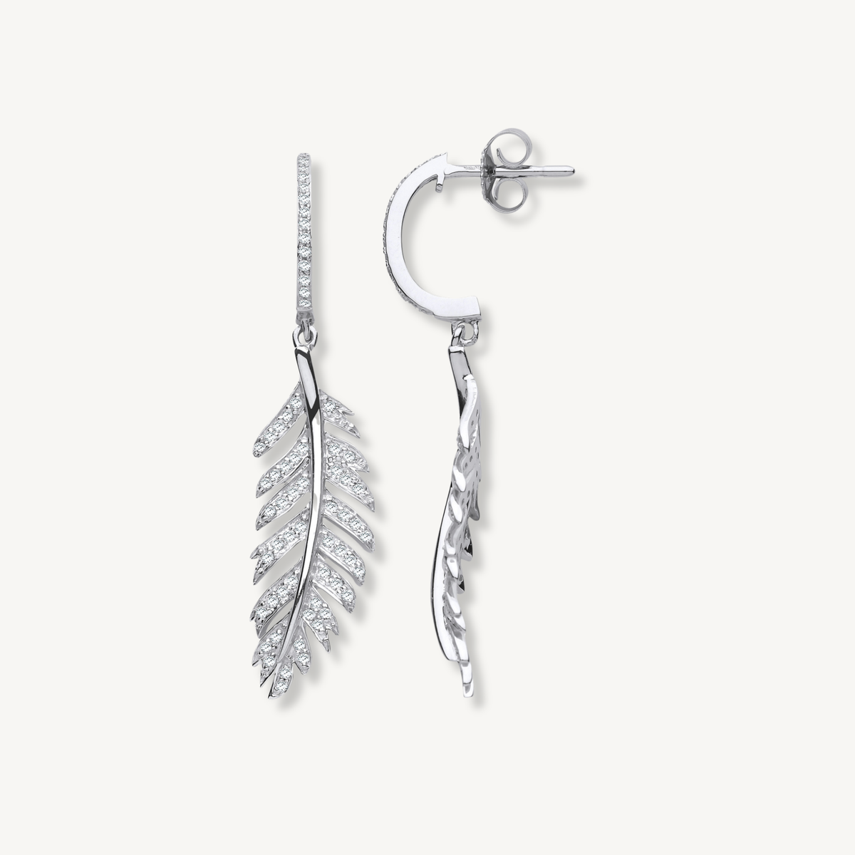 Feather Diamond Drop Earrings – 9ct White Gold