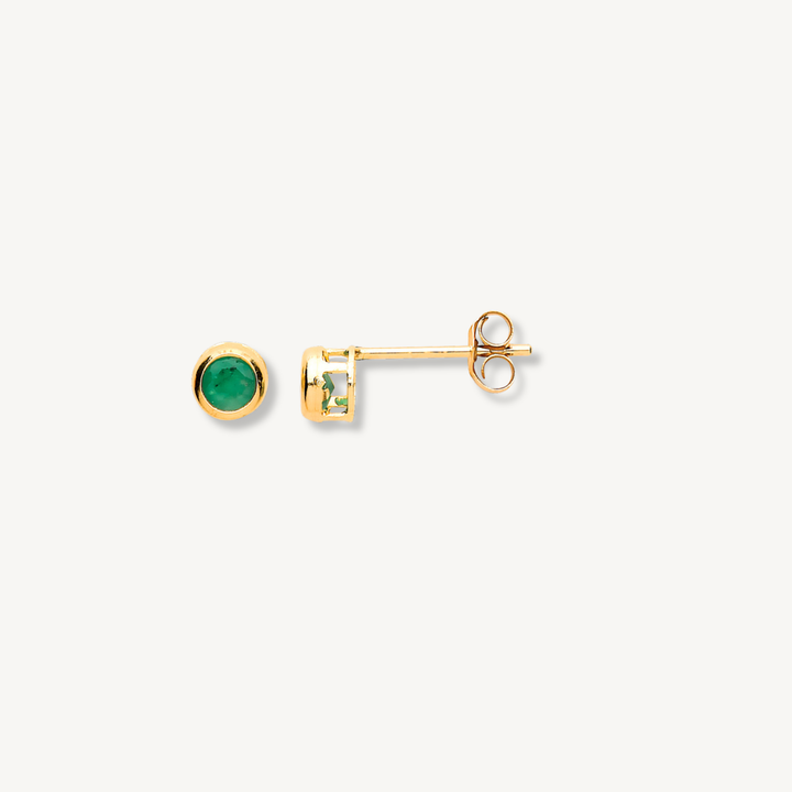 Emerald Rubover Stud Earrings – 9ct Yellow Gold