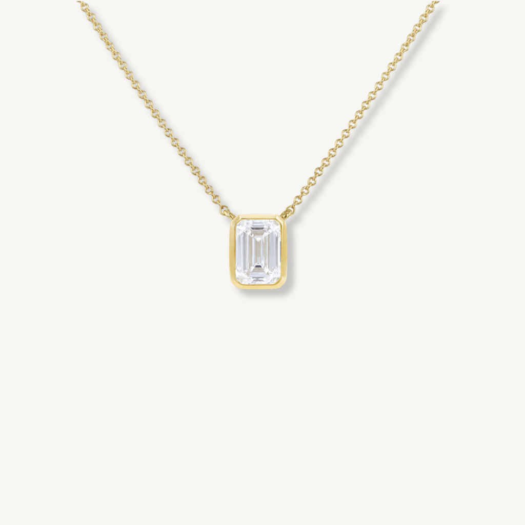 IGI Certified 1ct Emerald Cut Lab Grown Diamond Necklace - 9ct Yellow Gold