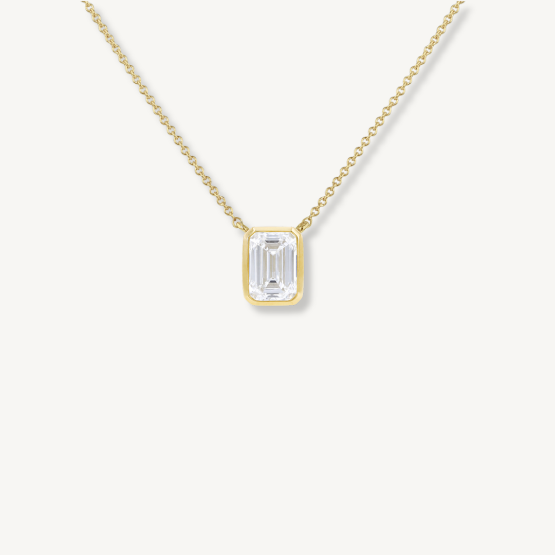 IGI Certified 1ct Emerald Cut Lab Grown Diamond Necklace – 9ct Yellow Gold