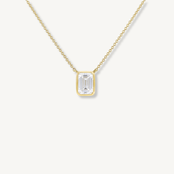 IGI Certified 1ct Emerald Cut Lab Grown Diamond Necklace – 9ct Yellow Gold