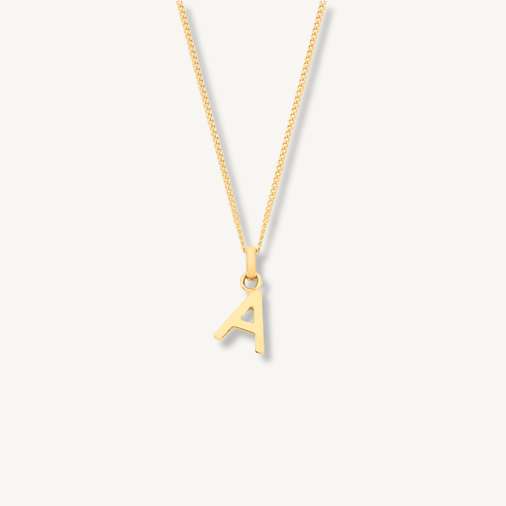 Solid 9ct yellow gold initial letter necklace on curb chain