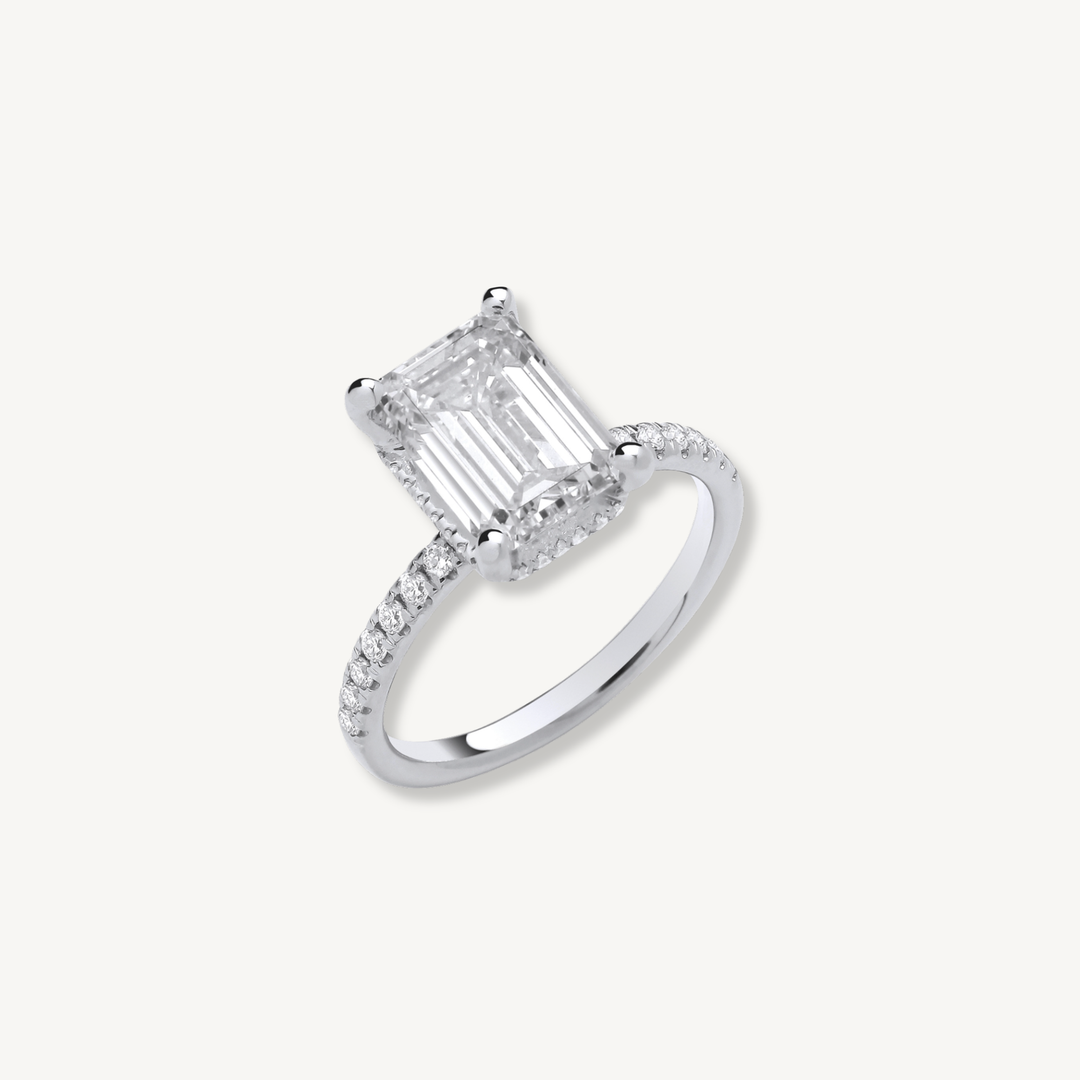 3.30ctw Lab Grown Diamond Engagement Ring | 18ct White Gold | Emerald Cut | IGI Certified
