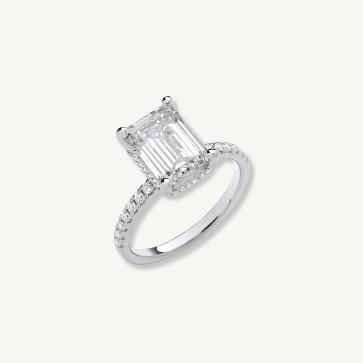 3.30ctw Lab Grown Diamond Engagement Ring | 18ct White Gold | Emerald Cut | IGI Certified