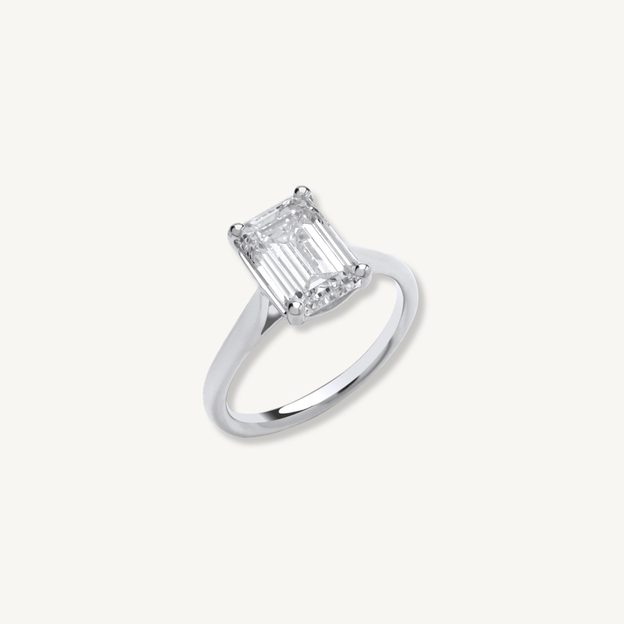 Emerald Cut Lab Grown Diamond Engagement Ring | 3.00ct D/E VS | 18ct White Gold | IGI Certified