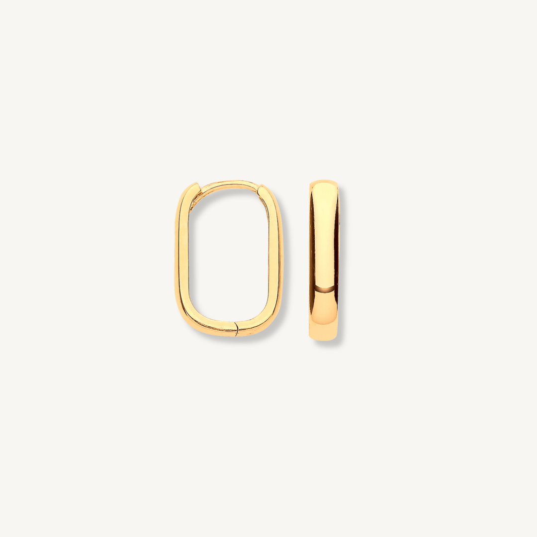 Bold rectangle huggie hoop earrings in 9ct yellow gold, 2.6mm tube
