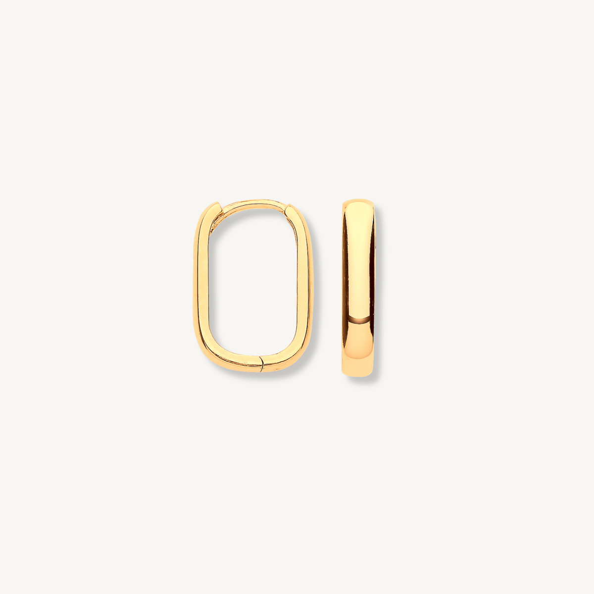 Bold rectangle huggie hoop earrings in 9ct yellow gold, 2.6mm tube
