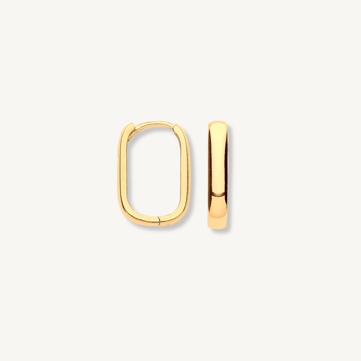 Bold rectangle huggie hoop earrings in 9ct yellow gold, 2.6mm tube