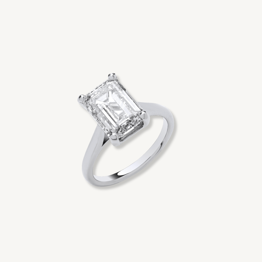 Emerald Cut Lab Grown Diamond Engagement Ring | 5.00ct D/E VS | 18ct White Gold | IGI Certified