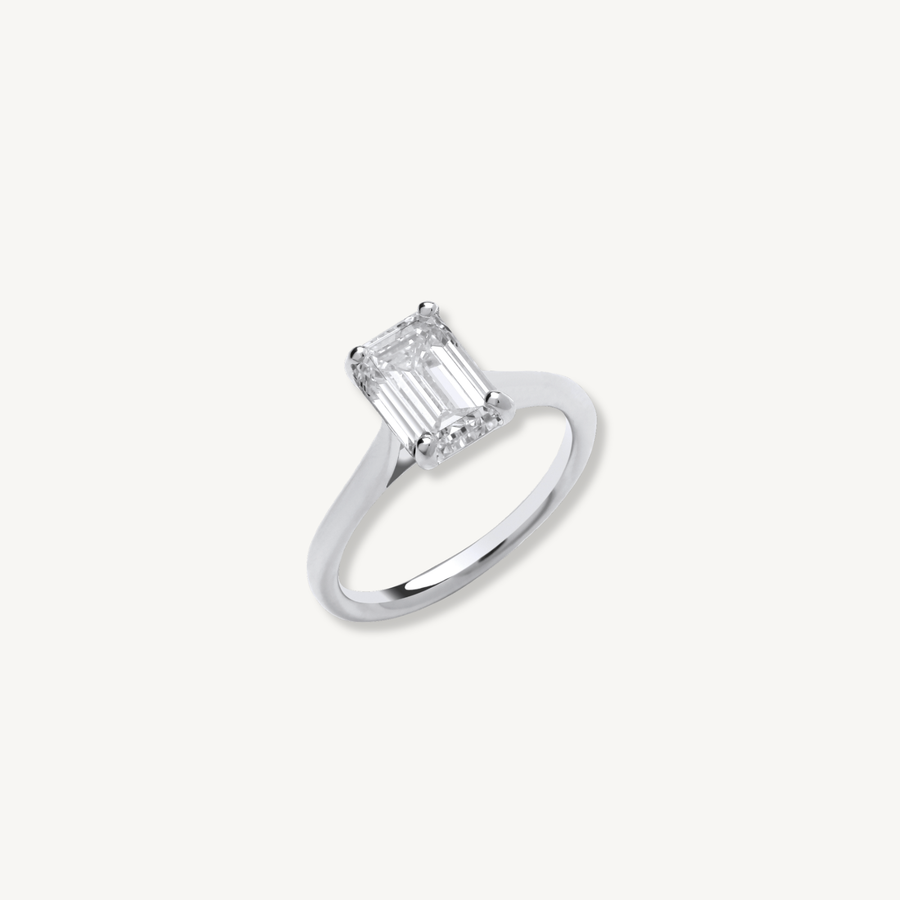 Emerald Cut Lab Grown Diamond Engagement Ring | 2.00ct D/E VS | 18ct White Gold | IGI Certified