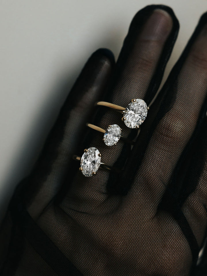 3ct oval cut lab grown diamond ring, side profile