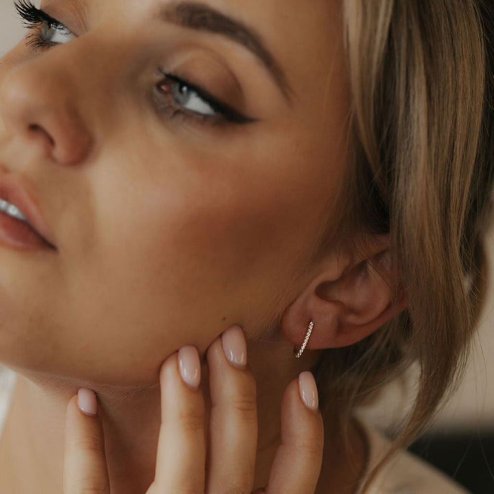 Rectangle huggie hoop earrings with cubic zirconia in 9ct yellow gold