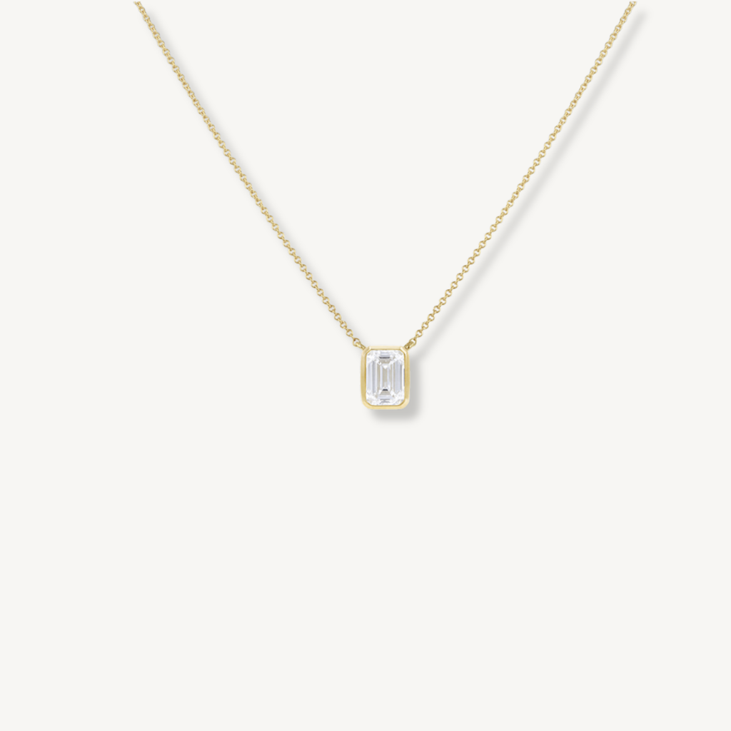IGI Certified 1ct Emerald Cut Lab Grown Diamond Necklace - 9ct Yellow Gold