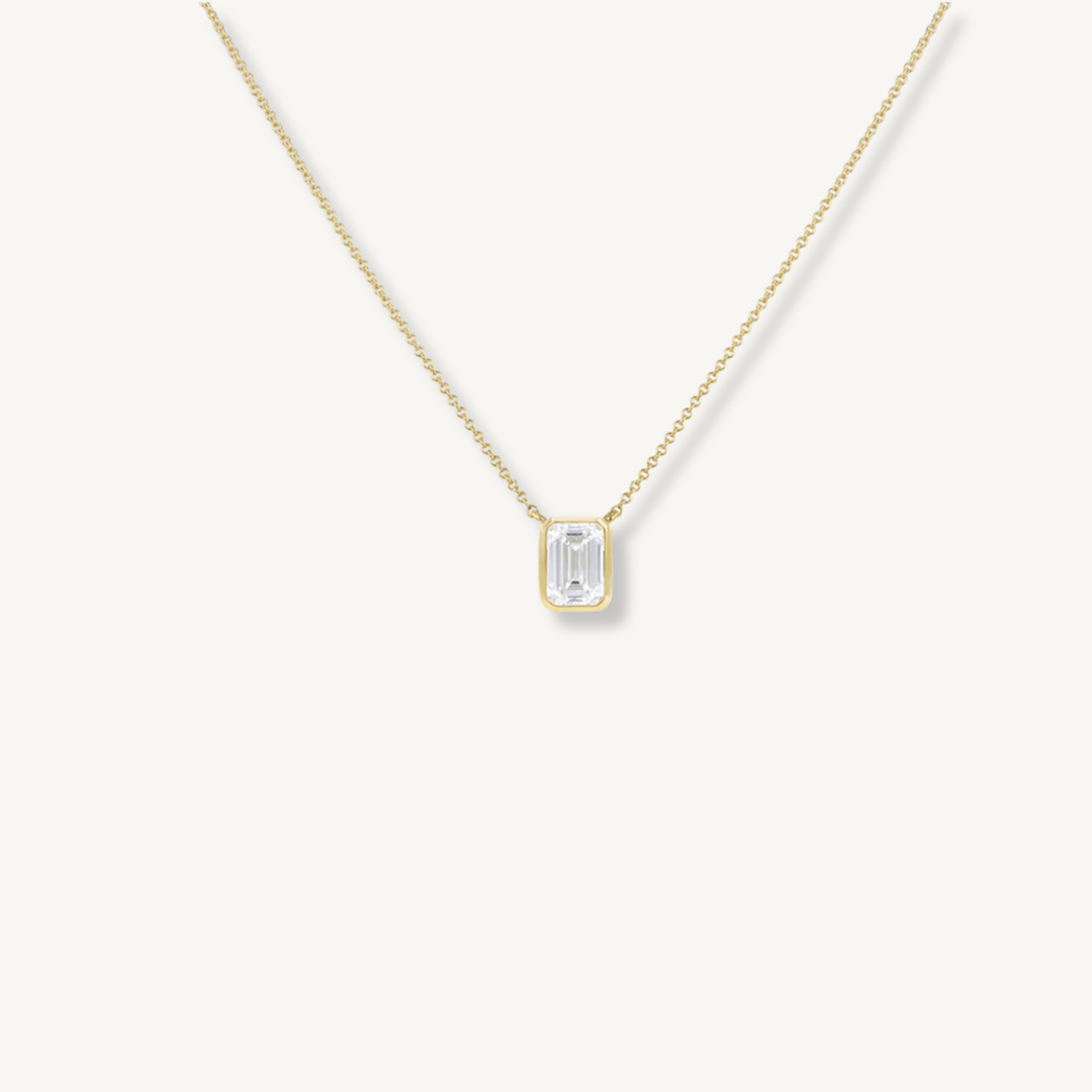 IGI Certified 1ct Emerald Cut Lab Grown Diamond Necklace – 9ct Yellow Gold