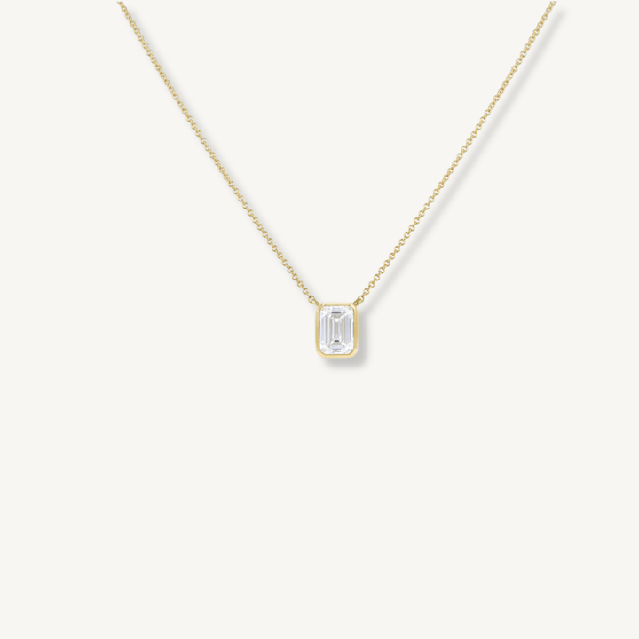 IGI Certified 1ct Emerald Cut Lab Grown Diamond Necklace – 9ct Yellow Gold