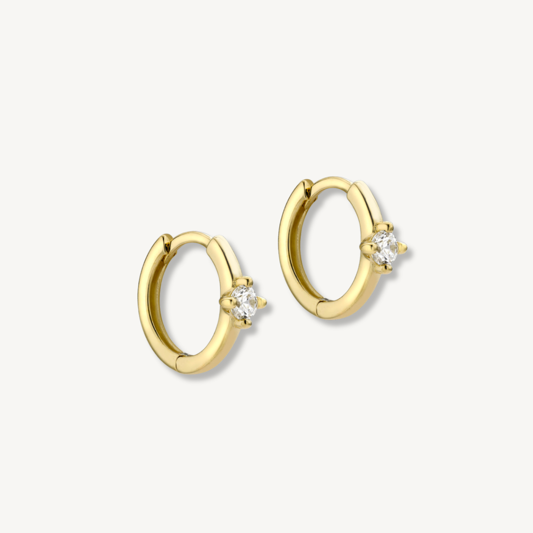 Solitaire Huggie Hoops - 9ct Yellow Gold