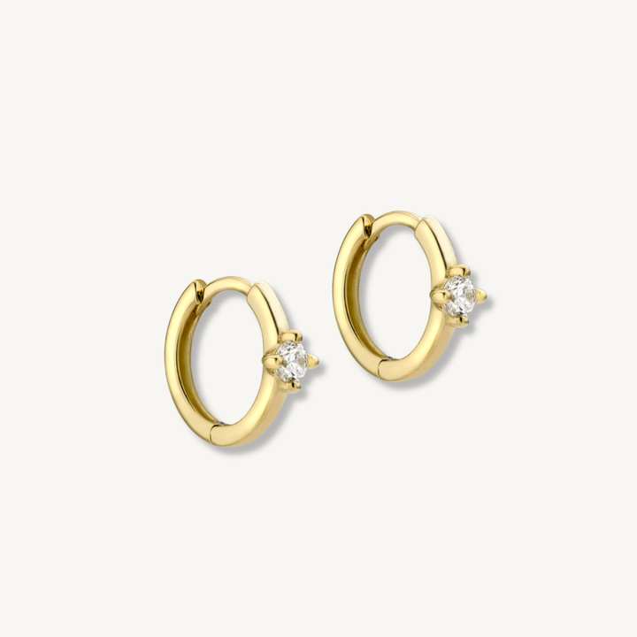 Solitaire Huggie Hoops - 9ct Yellow Gold