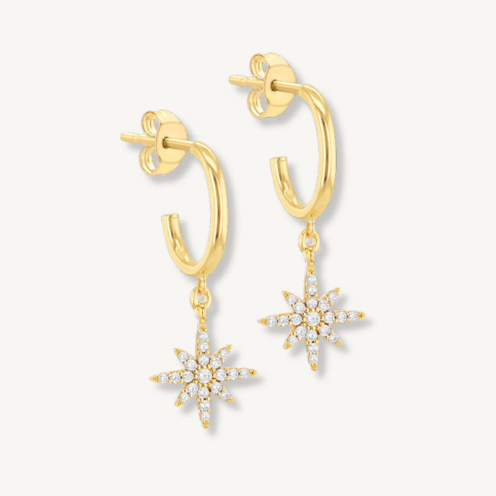 North Star Drop Hoops - 9ct Yellow Gold