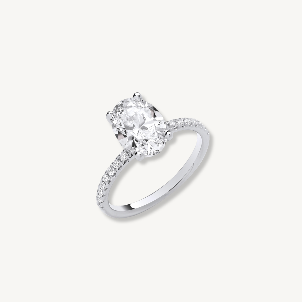 2.24ctw oval cut lab grown diamond engagement ring with hidden halo in 18ct white gold