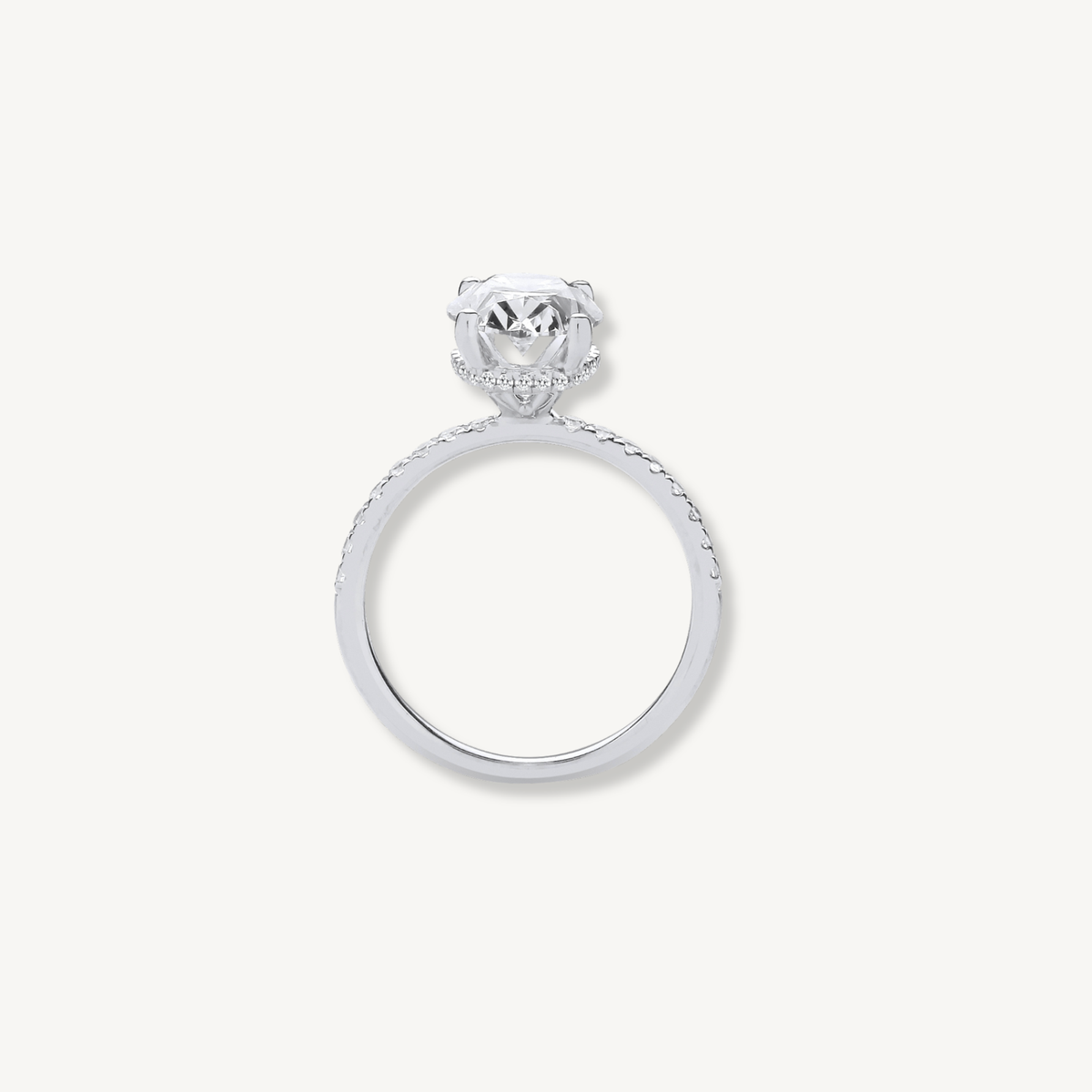 3.28ctw oval cut lab grown diamond engagement ring with diamond-set band in 18ct white gold