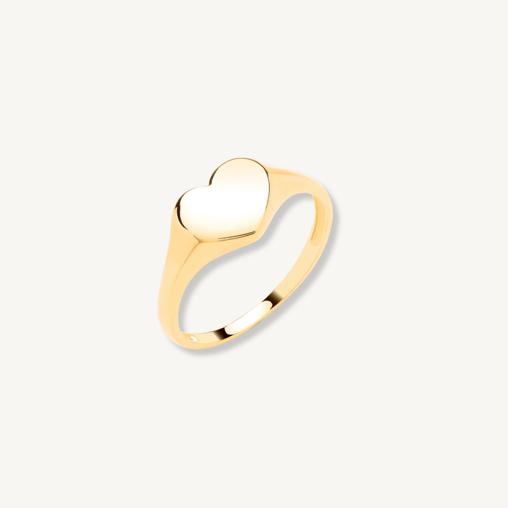 Heart Pinky Signet Ring - 9ct Yellow Gold