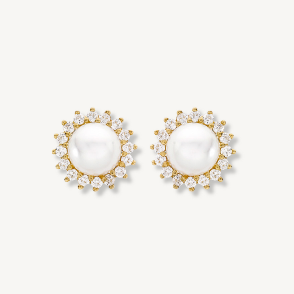 Pearl Cluster Stud Earrings – 9ct Yellow Gold