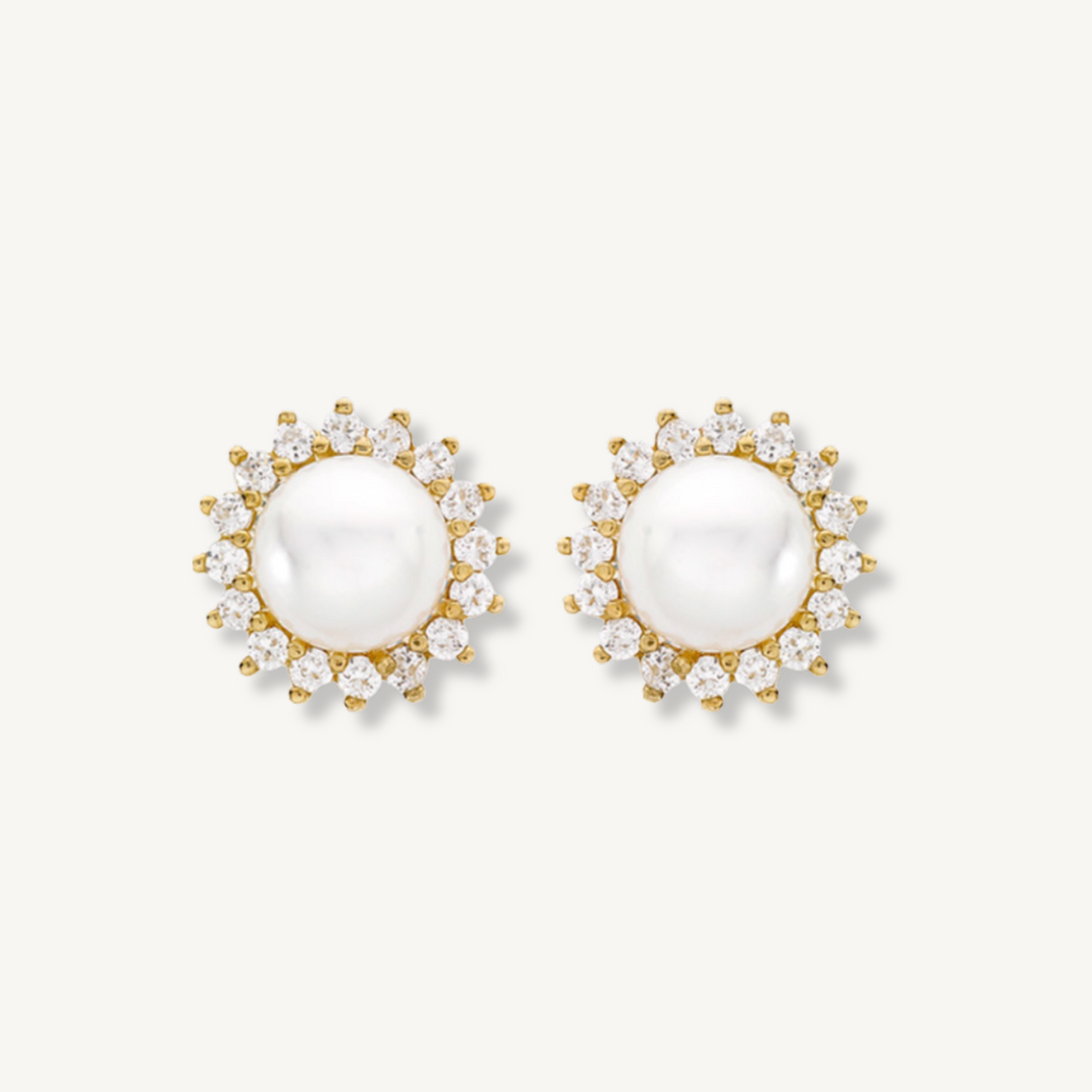 Pearl Cluster Stud Earrings – 9ct Yellow Gold