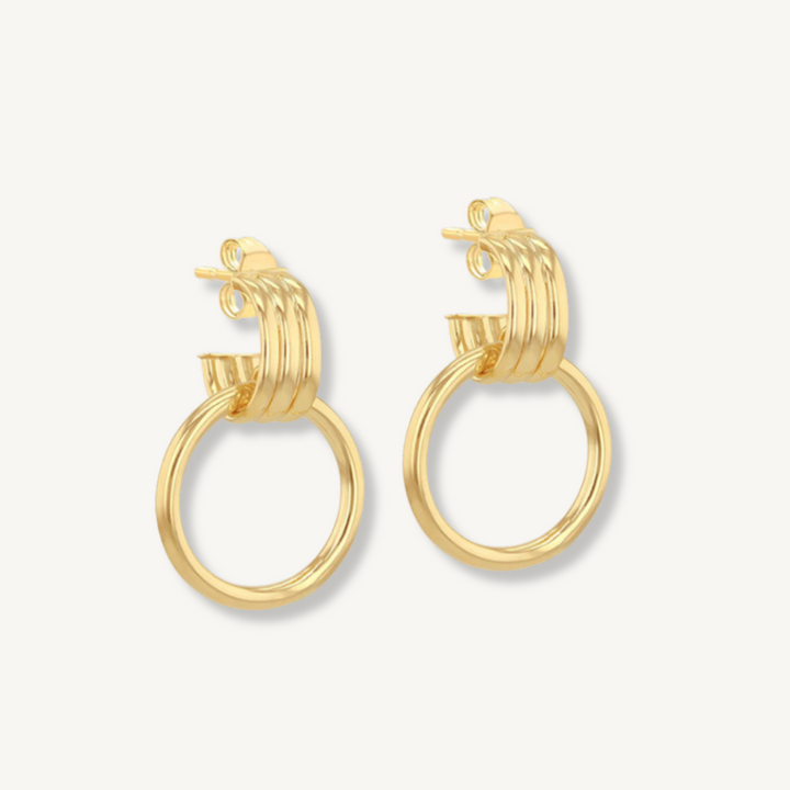 Triple Hoop Drop Earrings - 9ct Yellow Gold