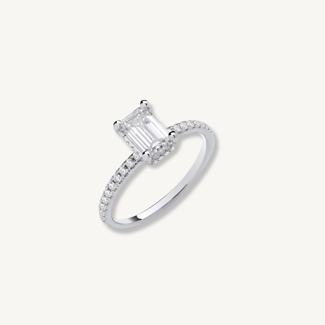 1.23ctw Lab Grown Diamond Engagement Ring | 18ct White Gold | Emerald Cut | IGI Certified