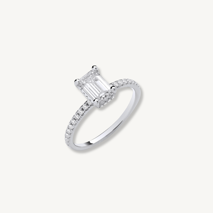 1.23ctw Lab Grown Diamond Engagement Ring | 18ct White Gold | Emerald Cut | IGI Certified