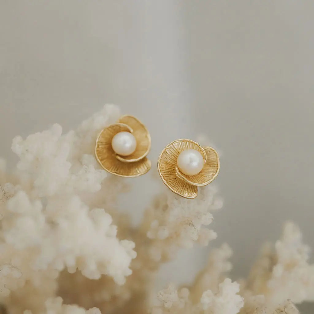 Bloom Pearl Stud Earrings – 9ct Yellow Gold THERESHEIS.jewels*