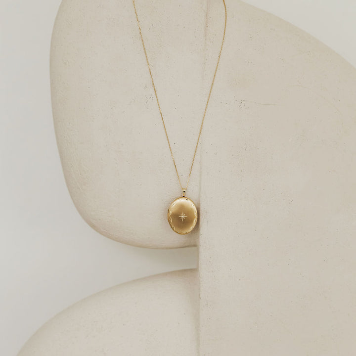 Diamond Starburst Oval Locket - 9ct Yellow Gold