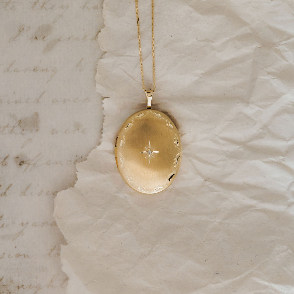 Diamond Starburst Oval Locket - 9ct Yellow Gold