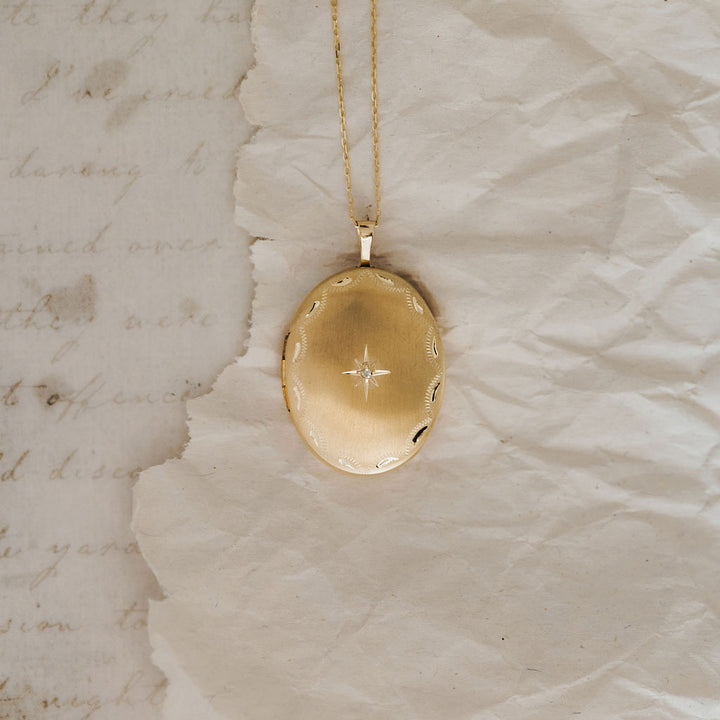 Diamond Starburst Oval Locket - 9ct Yellow Gold