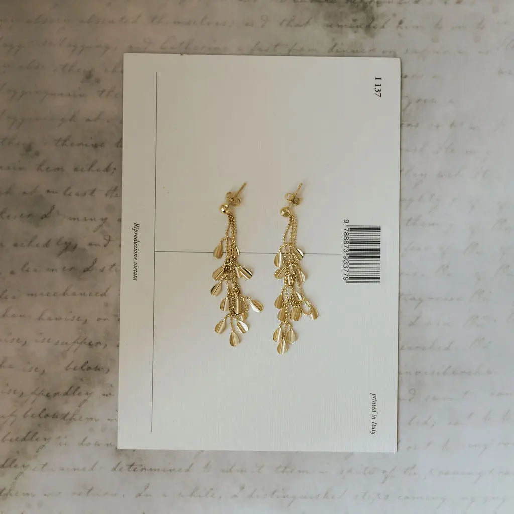 9ct yellow gold cascade drop earrings detail view