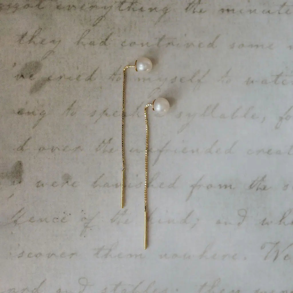 Drop Pearl Chain Earrings – 9ct Yellow Gold THERESHEIS.jewels*