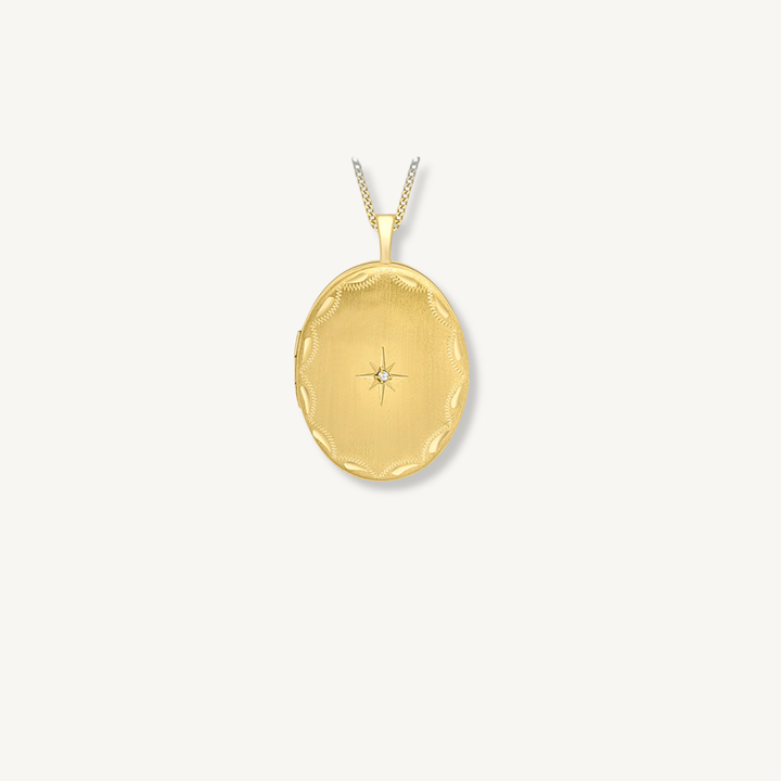 Diamond Starburst Oval Locket - 9ct Yellow Gold
