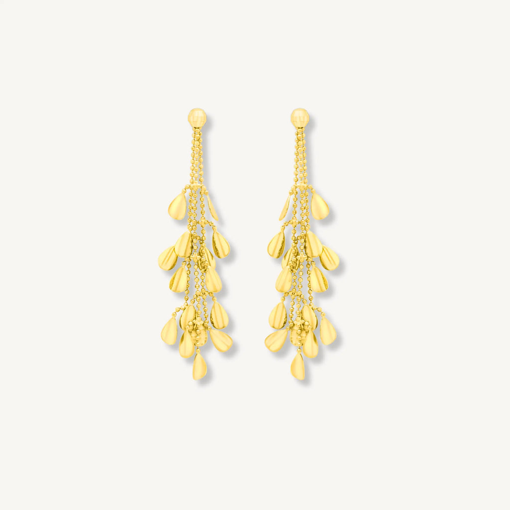 9ct solid gold cascade drop earrings on white background