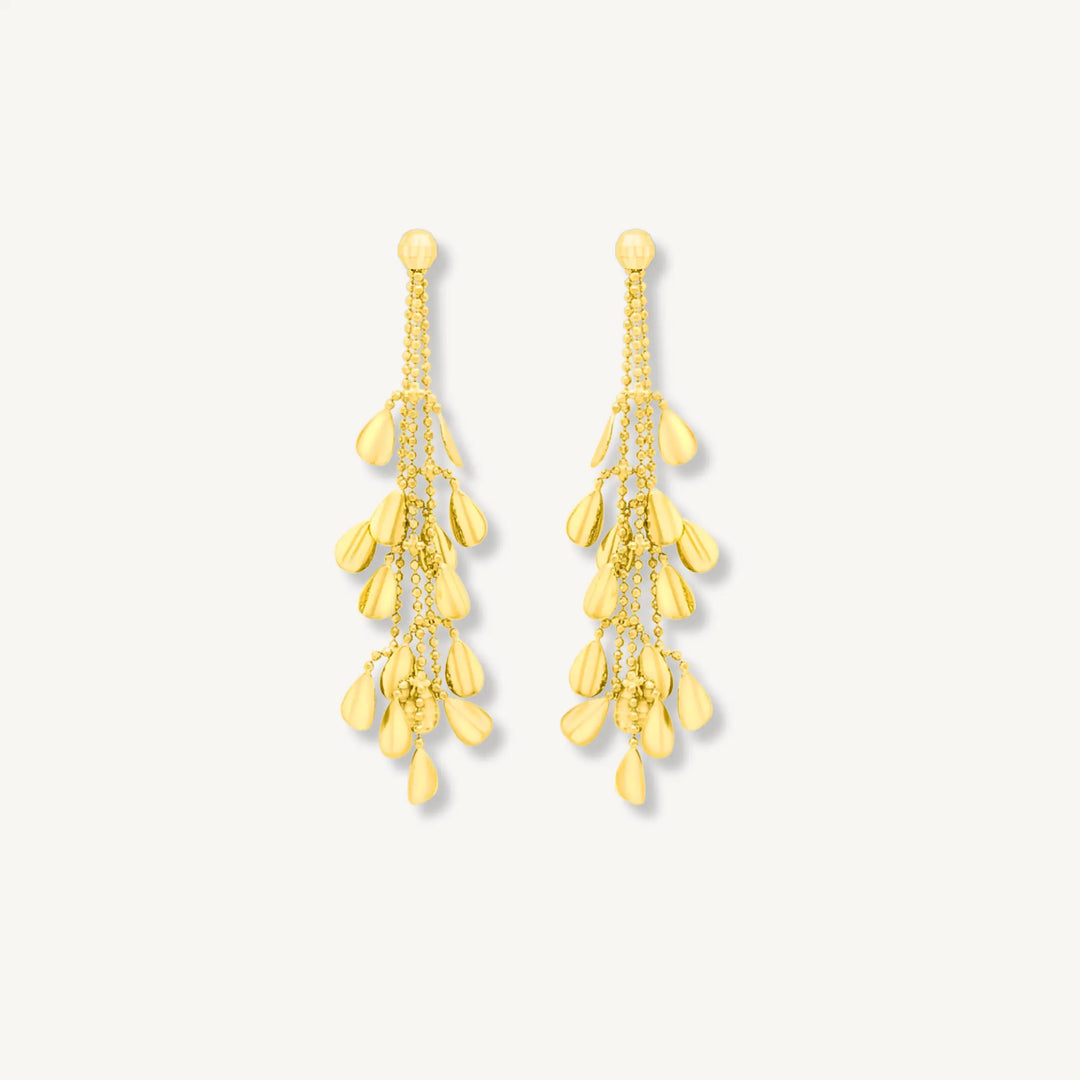 9ct solid gold cascade drop earrings on white background
