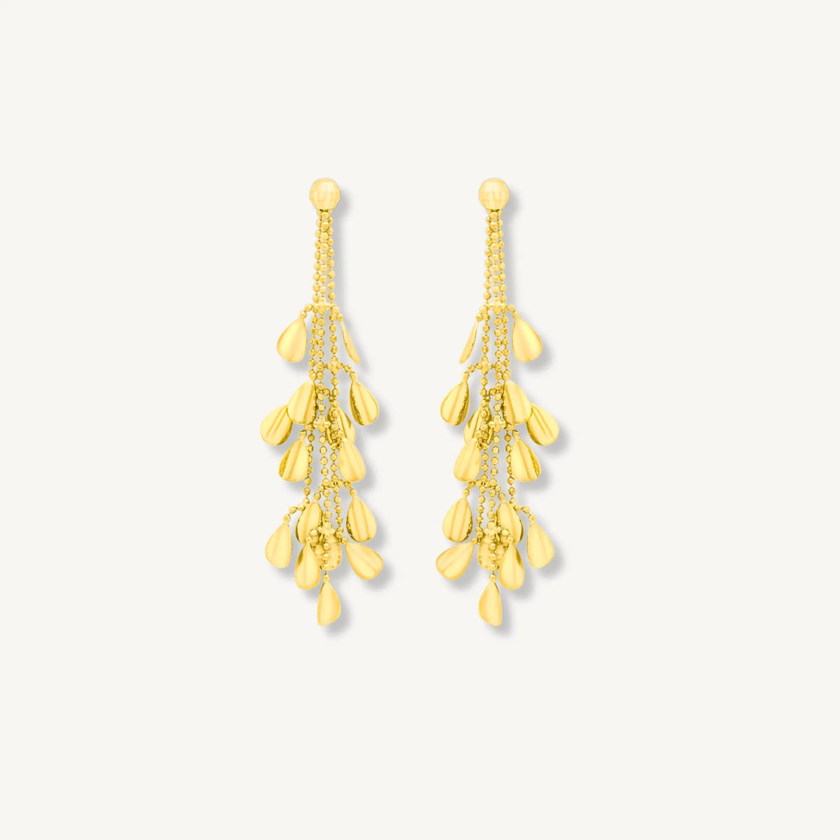 9ct solid gold cascade drop earrings on white background