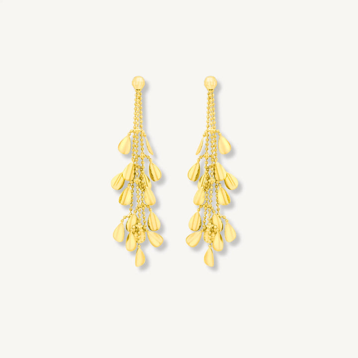 9ct solid gold cascade drop earrings on white background