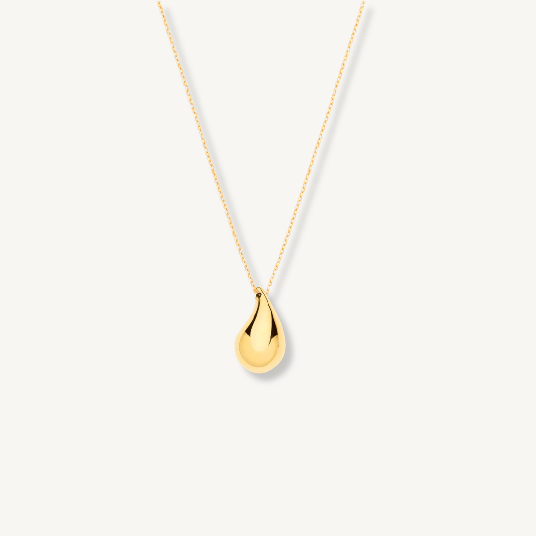Puffed Teardrop Pendant Necklace – 9ct Yellow Gold