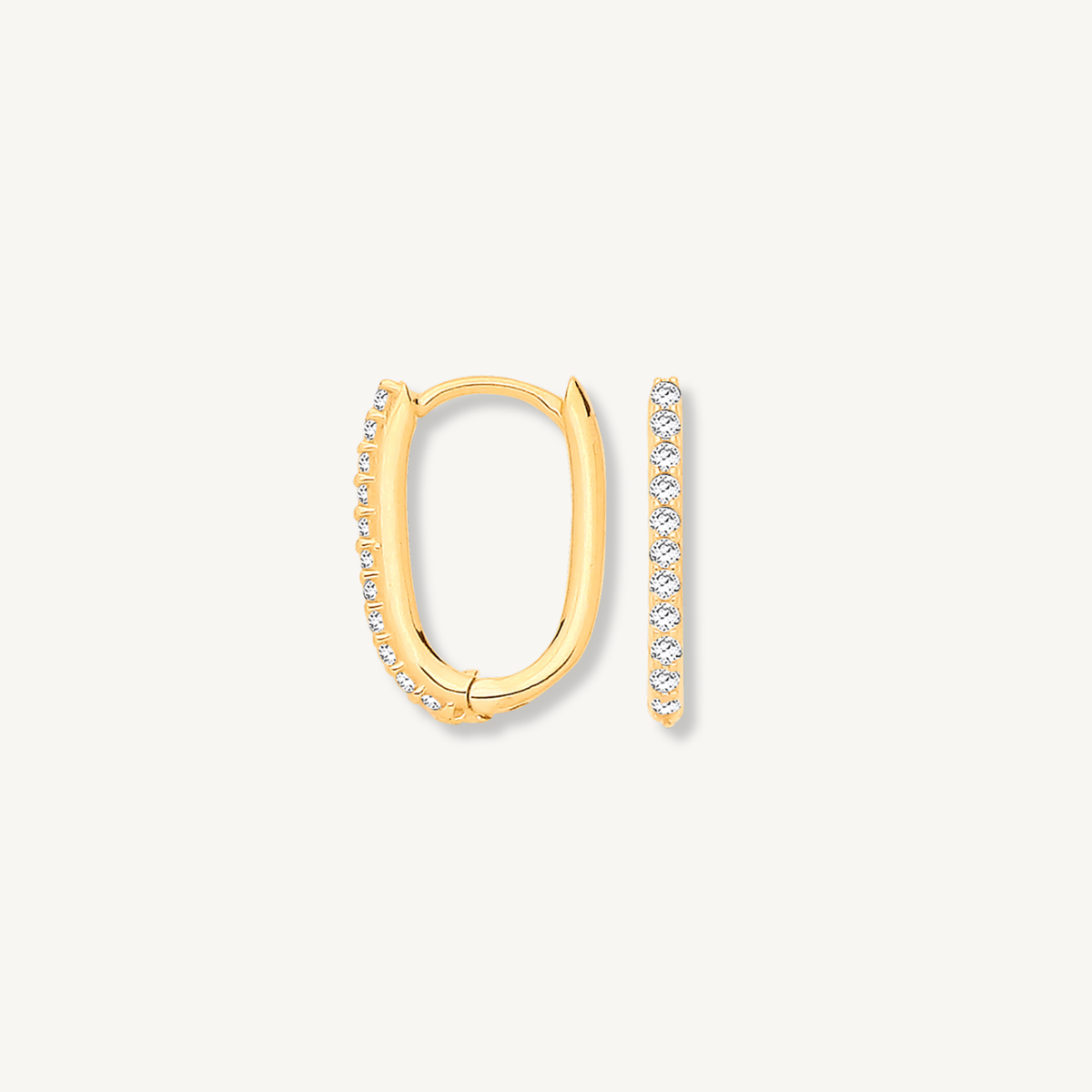 Rectangle huggie hoop earrings with cubic zirconia in 9ct yellow gold