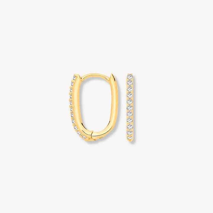 Rectangle huggie hoop earrings with cubic zirconia in 9ct yellow gold