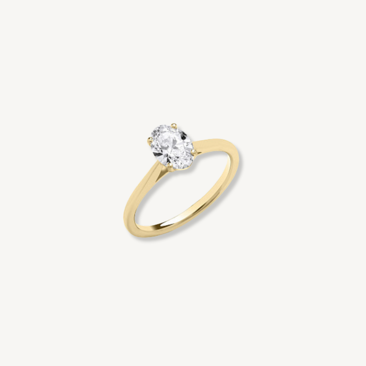 1ct oval cut lab grown diamond engagement ring in 9ct yellow gold, IGI certified