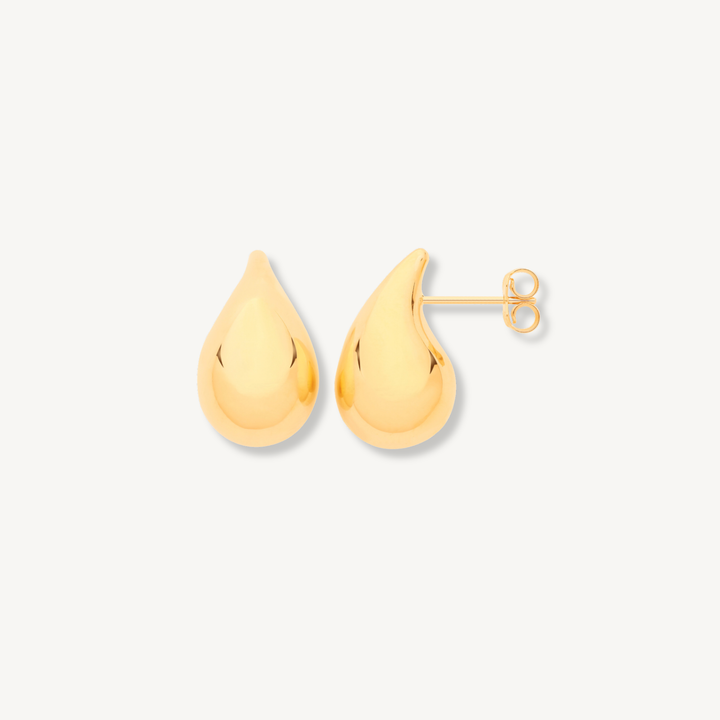 Large teardrop stud earrings in polished 9ct yellow gold, 20mm drop shape