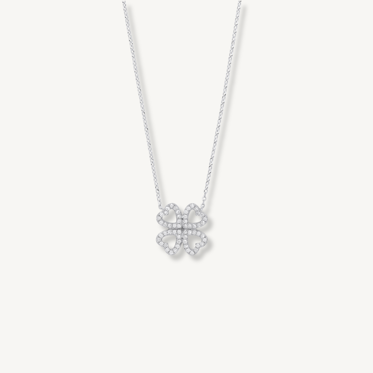 Solid 9ct white gold diamond four-leaf clover necklace