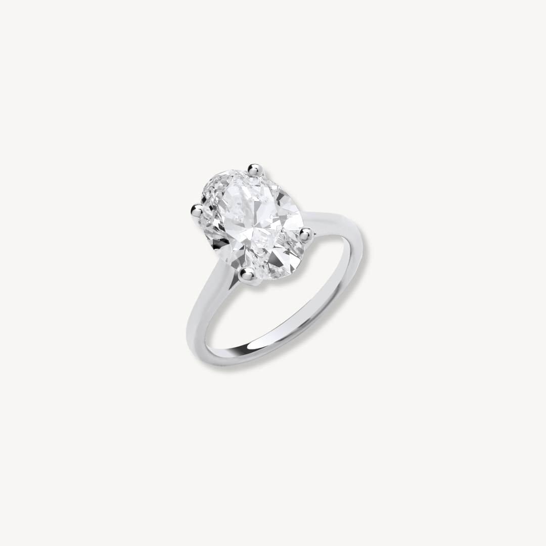 Oval Cut Lab Grown Diamond Engagement Ring | 4.00ct D/E VS | 18ct White Gold | IGI Certified