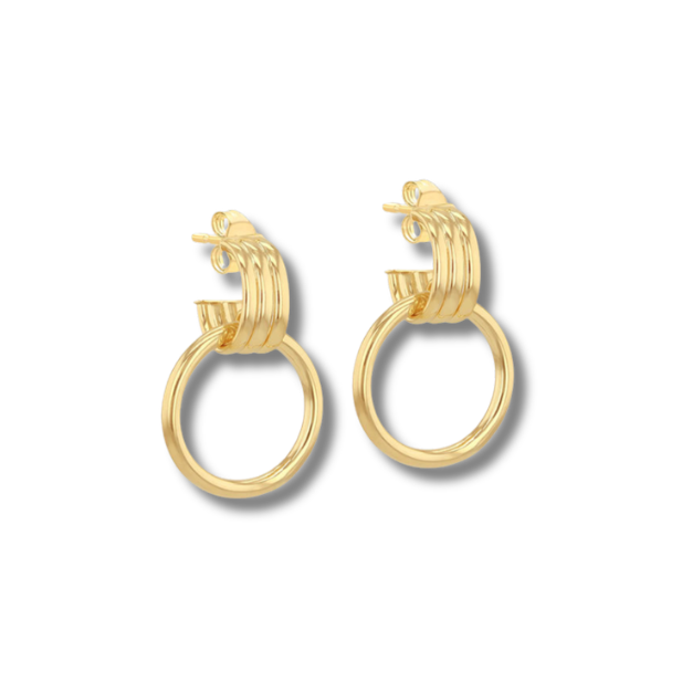 9ct Gold Triple Hoop Drop Earrings