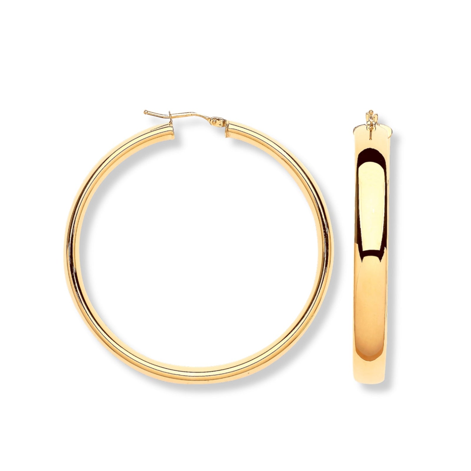 Gold hoop earrings on a white background